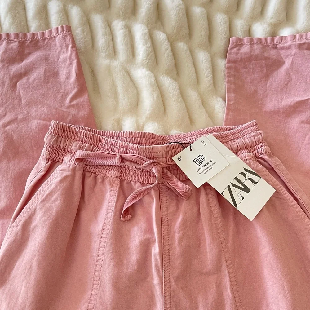 NWT Zara Pink Linen High Rise Jogger Pants Size 4
